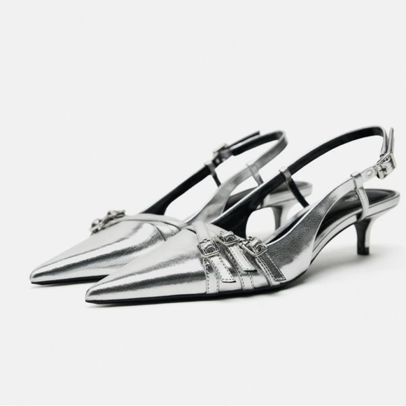Zara Silver Strappy Slingbacks - Picture 4 of 9